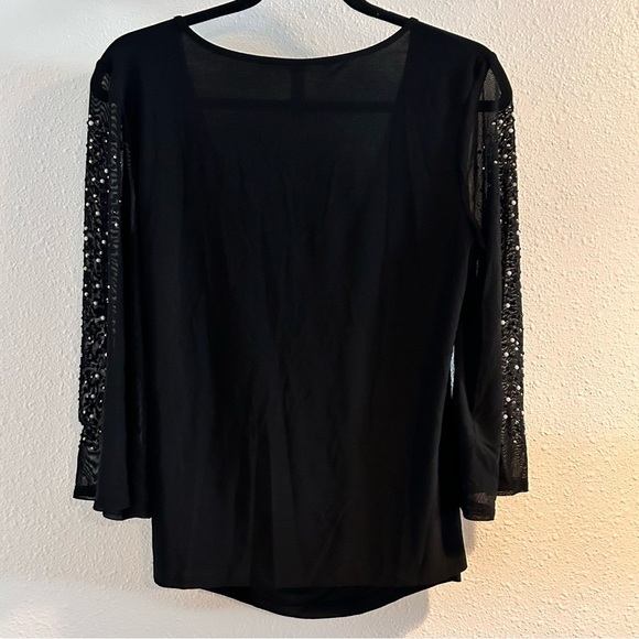 PerSeption Concept Black Drape Top with Sequin Sleeves Size Small - Picture 3 of 6